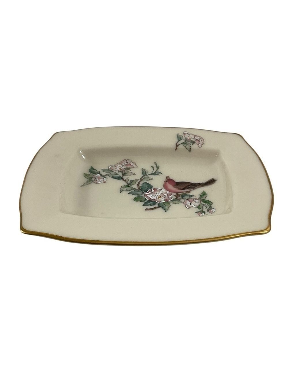 Lenox China Serenade Tray Hand Decorated with 24K Gold Bird with floral motif